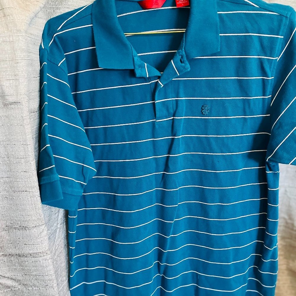 Izod Men's polo short sleeve blue dress top-large